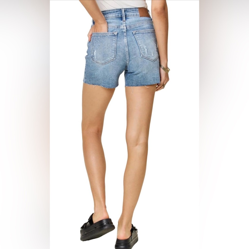 Judy Blue Light Blue High Rise Rhinestone Denim Shorts - Picture 2 of 9